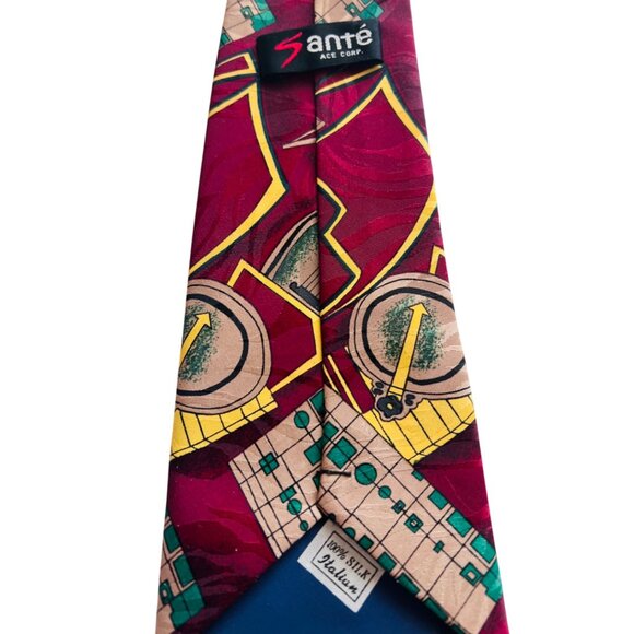 Vintage Santé 100% Silk Music-Themed Burgundy Necktie With Lute & Sheet Music - Picture 5 of 5